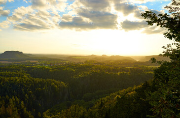 Fototapeta na wymiar Saxon Switzerland. View at sunset from area 