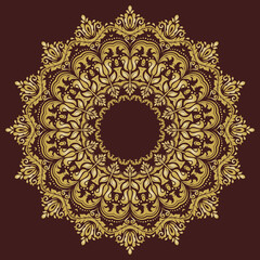 Oriental vector pattern with arabesques and floral elements. Traditional classic round golden ornament. Vintage pattern with arabesques