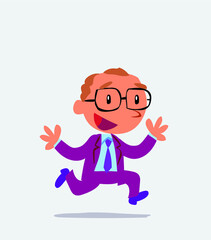 cartoon character of businessman running happily