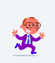 cartoon character of businessman running very pleased.