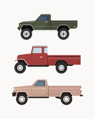 Vintage pickup truck. Set of pickup truck vector illustration.