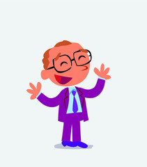  Pleased cartoon character of businessman explaining something.