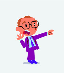 cartoon character of businessman pointing at something.