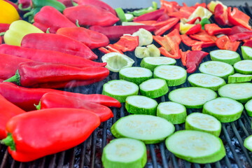 red and green peppers with zucchini