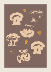 Autumn abstract vector drawing. Mid century modern boho style composition