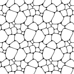 Cells seamless pattern. Hand drawn cracked pattern. Black and white stones background. Vector illustration. Repeating stone texture. Elegant ornament. Modern design textile, paper, wallpaper. 