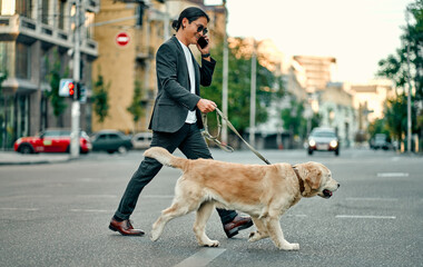 Man with dog in the city