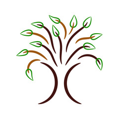 Abstract contour stylized tree, colored vector