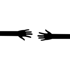 Obraz premium Two outstretched hands icon. Black arms outline. Help and teamwork concept vector illustration. Voluntary, charity, donation symbol.