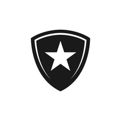 Shield star icon. Police badge sign. Template flat illustration. Shielding symbol in black and white color. Security and protector sign isolated on white