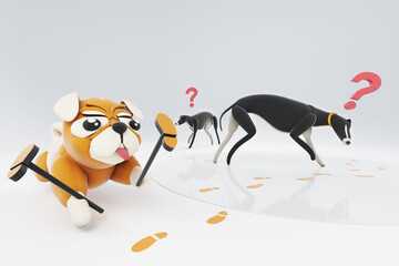 Three-dimensional illustrations of different activities of dogs and kind dogs
