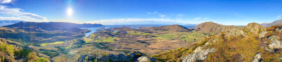 Fototapeta na wymiar Panorama imgagefrom mountain Ramntind in Nordland county