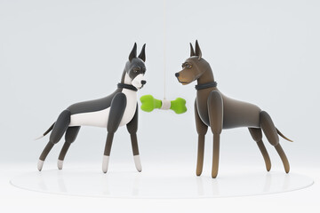 Three-dimensional illustrations of different activities of dogs and kind dogs
