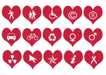 Web icon set in red heart button, various icon set