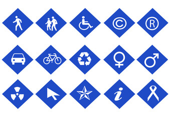 Web icon set in blue diamond button, various icon set
