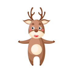 Cute funny deer print on white background. Woodland cartoon animal character for design of album, scrapbook, greeting card, invitation, wall decor. Flat colorful vector stock illustration.