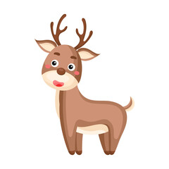Cute funny deer print on white background. Woodland cartoon animal character for design of album, scrapbook, greeting card, invitation, wall decor. Flat colorful vector stock illustration.