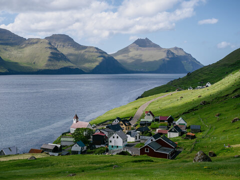 Kunoy village, Kunoy island, Faroe Islands.