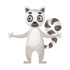 Cute funny lemur print on white background. Cartoon animal character for design of album, scrapbook, greeting card, invitation, wall decor. Flat colorful vector stock illustration. © Jexy