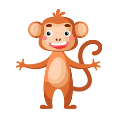 Cute funny monkey print on white background. Jungle cartoon animal character for design of album, scrapbook, greeting card, invitation, wall decor. Flat colorful vector stock illustration.