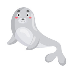 Cute funny sea lion print on white background. Ocean cartoon animal character for design of album, scrapbook, greeting card, invitation, wall decor. Flat colorful vector stock illustration.