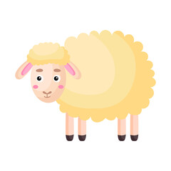 Cute funny sheep print on white background. Domestic cartoon animal character for design of album, scrapbook, greeting card, invitation, wall decor. Flat colorful vector stock illustration.
