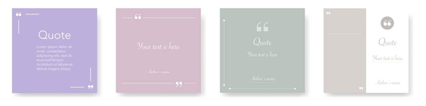 Quote Box Template. Isolated Quotation Frame Mockup. Pink And Light Green Colors. Text Brackets With Commas. Dialog Square Textbox. Simple Modern Template Of Speech Bubble Box. EPS 10.