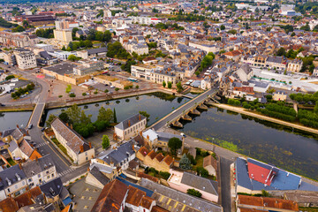 Panoramic aerial view of the city of Vierzon in the cher Department, France