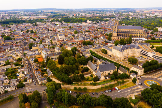 Aerial view of Loches overlooking fortified royal Chateau, France. High quality photo