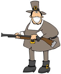 Obraz premium Pilgrim holding his blunderbuss and wearing a face mask