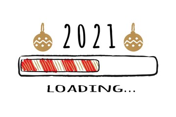 Progress bar with inscription - 2021 loading in sketchy style. Vector christmas, New Year illustration