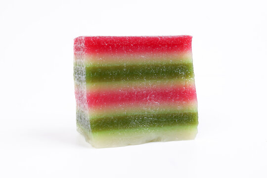 Kuih lapis colourful layer rice cake on white background