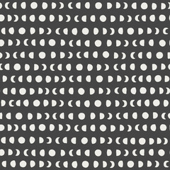 Moon phases vector pattern. Mystical lunar seamless background. Full moon, night sky. Monochrome geometric backdrop.