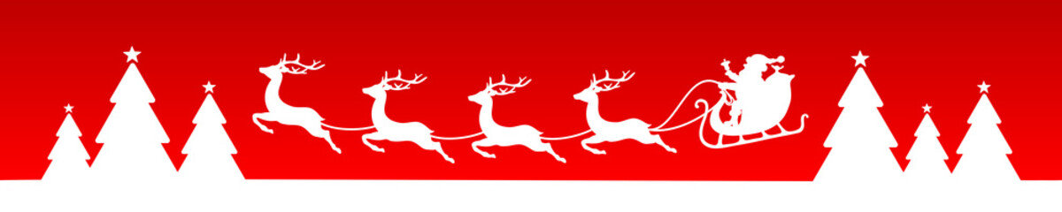 Banner Fliegender Weihnachtsschlitten Weiß Roter Hintergrund