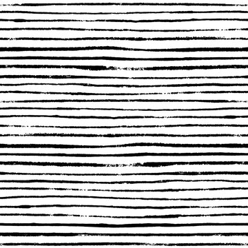 Seamless pattern with hand painted thin stripes in black and white. Vector. Abstract noisy textured striped background. 