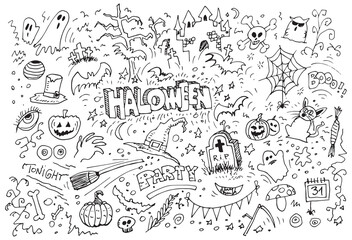 Halloween vector doodle hand drawn set