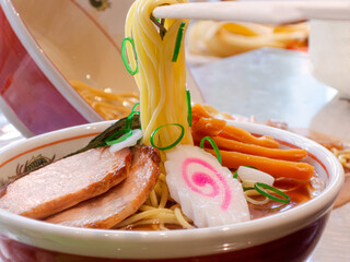 fake food sample with ramen noodles.food sample in Japan is a traiditional culture that shop will...