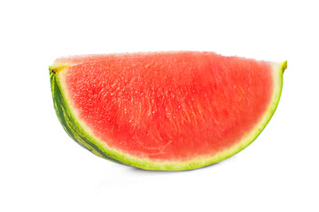 A slice of watermelon without seeds, isolated on white background. Soft focus