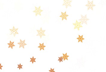 Light Orange vector background with xmas snowflakes, stars.