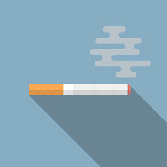 Cigarette icon with long shadow. Symbol, logo. Cigarette smoke, smoking emoj