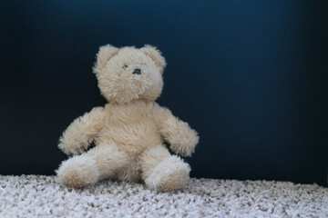 Teddy bear in front of black background