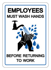 Employees Must Wash Hands Before Returning To Work Symbol Sign,Vector Illustration, Isolated On White Background Label. EPS10