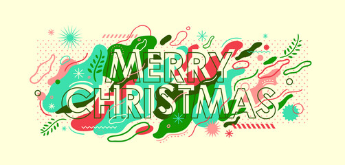 Merry Christmas lettering in colorful abstract style. Vector illustration.