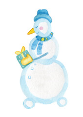 original hand watercolor of snowman with gifts