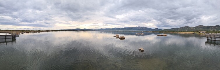 Panoramic view of an idyllic lagoon on Sardinia/Italy