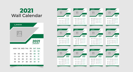 Wall Calendar 2021 year in 12 months vector easy to edit template file