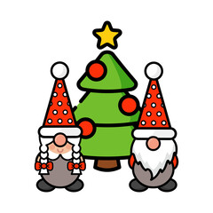 christmas dwarf set vector with christmas tree