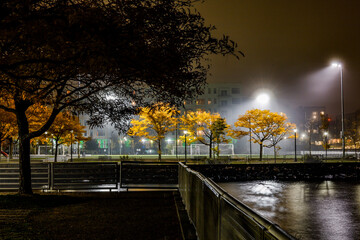 Boston, Massachusetts, USA LoPresti Park in East Boston at night.