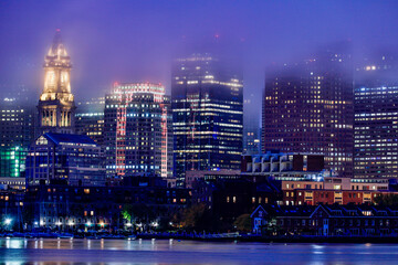 Boston, Massachusetts, USA The Old Post Office buildin at night in the fog.