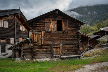 typical traditional wooden house in the village of Finnen in Upper Valais